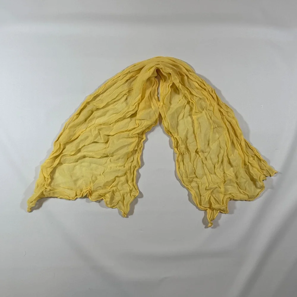 VTG Yellow Crinkle‎ Gauze Scarf Lightweight Boho Cottagecore Fairy Sun Wrap